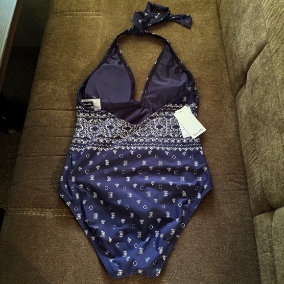 Splendid One Piece Swimsuit Halter Navy Blue Women's Size M NWT - Picture 2 of 3